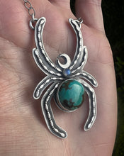 Load image into Gallery viewer, Magic weaver.. Sterling silver turquoise spider talisman necklace
