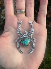 Load image into Gallery viewer, Magic weaver.. Sterling silver turquoise spider talisman necklace
