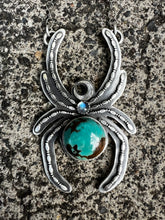 Load image into Gallery viewer, Magic weaver.. Sterling silver turquoise spider talisman necklace
