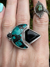 Load image into Gallery viewer, Turquoise crescent moon onyx statement ring
