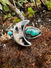 Load image into Gallery viewer, Fossilized palm wood Turquoise statement ring
