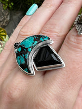 Load image into Gallery viewer, Turquoise crescent moon onyx statement ring
