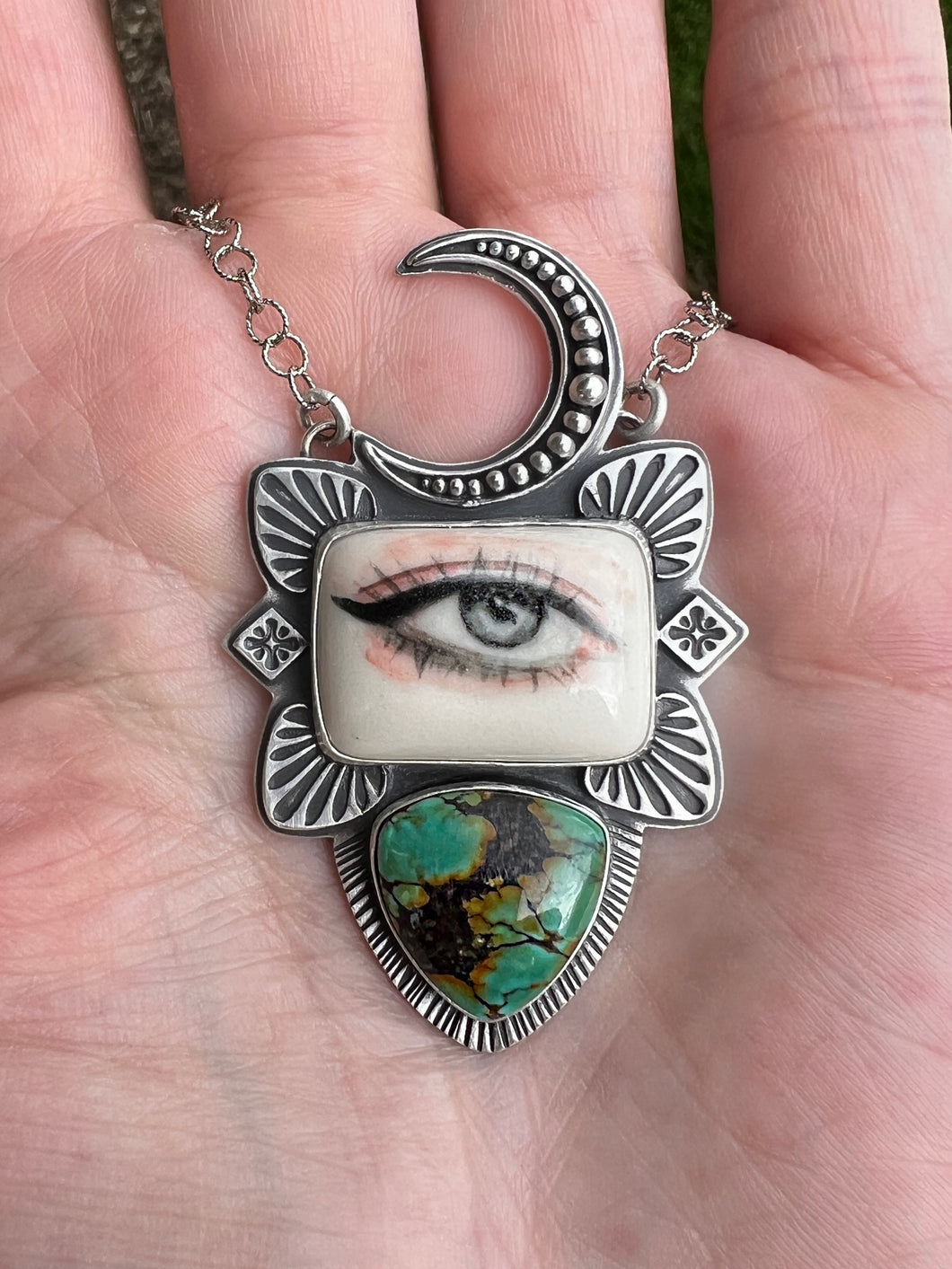 Magic eyes.. Sterling silver protective eye talisman necklace
