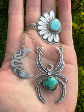 Load image into Gallery viewer, Magic weaver.. Sterling silver turquoise spider talisman necklace
